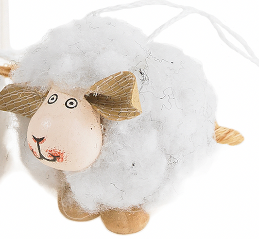F47 - Black / White Wooly Sheep Ornament