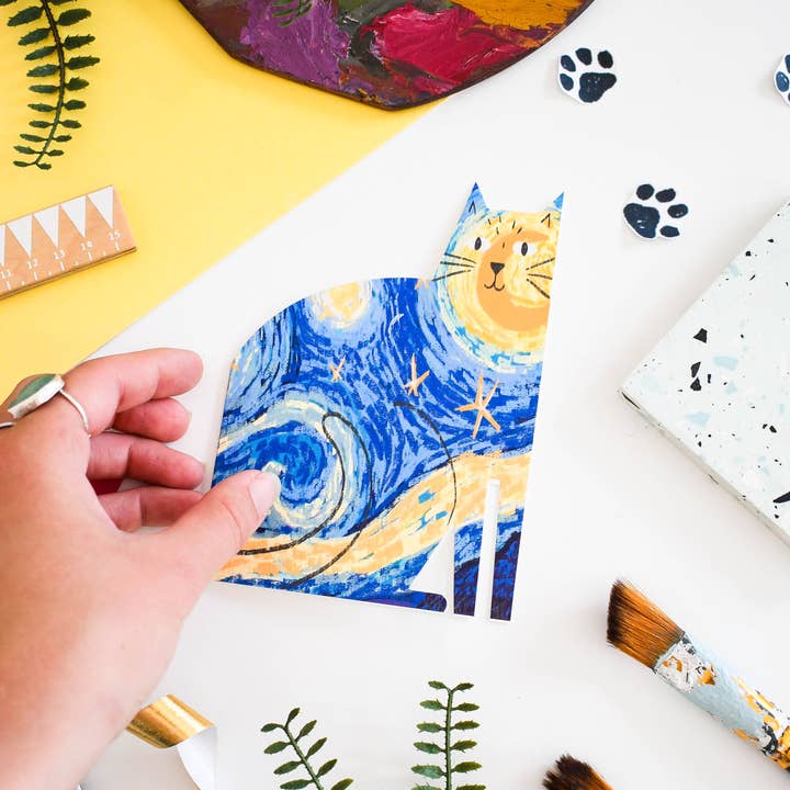 Starry Night Cat cut out card