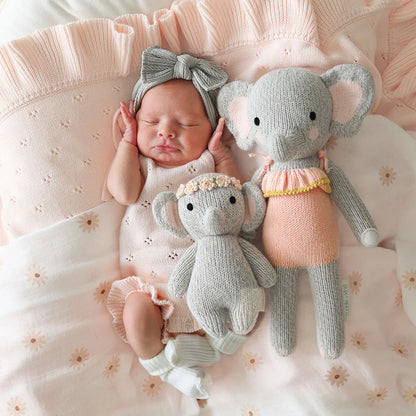 Baby Elephant Blush Floral Hand-Knit Doll