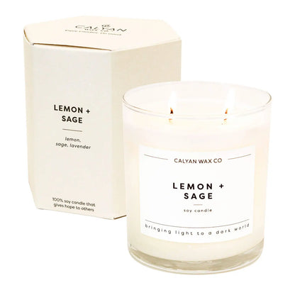 Glass Tumbler Soy Candle Lemon + Sage