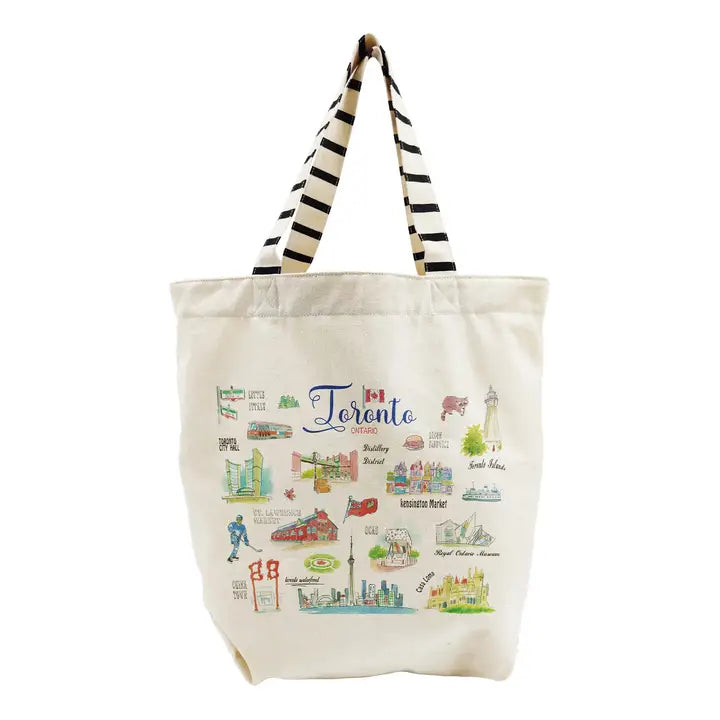 Toronto Canvas Tote Bag With Striped Handles