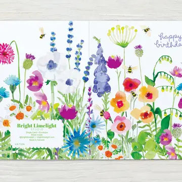 Bumblebee Garden Watercolor Birthday Card