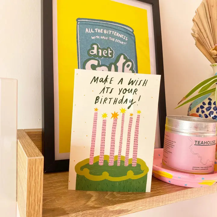 Make a Wish Green Cake Birthday Greeting Cards