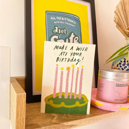 Make a Wish Green Cake Birthday Greeting Cards