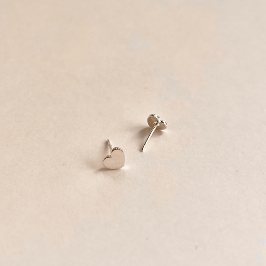 Little Flat Heart Stud Polished Sterling Silver