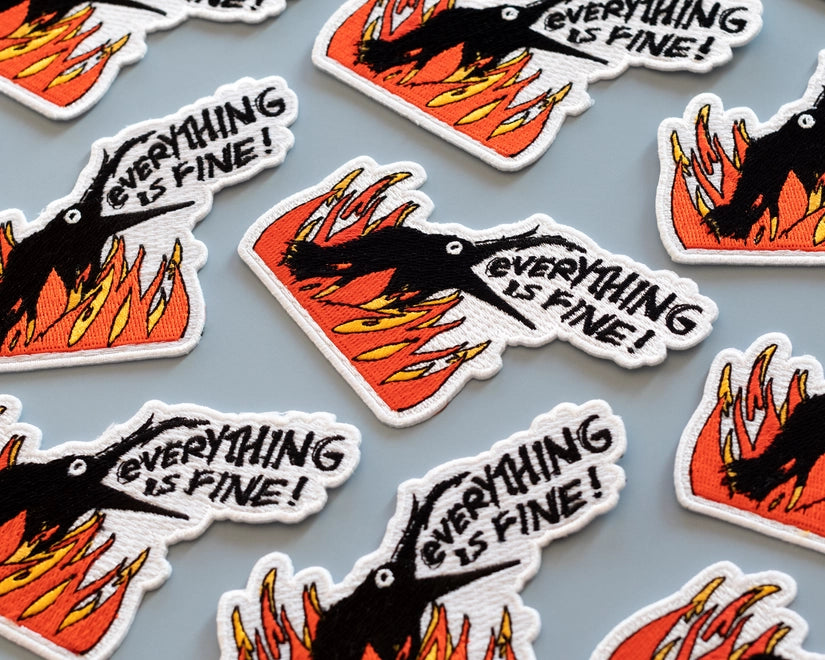 #90 Everything is Fine Crow in Fire Iron-On Patch