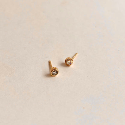 3 CZ Round Milgrain Edge Stud Earrings