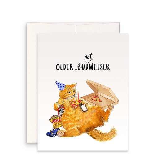 Beer Pizza Birthday Cat Card