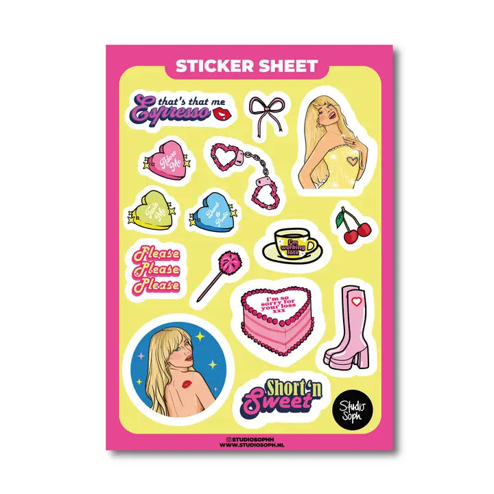 Pop Girl Pink Yellow Sticker Sheet