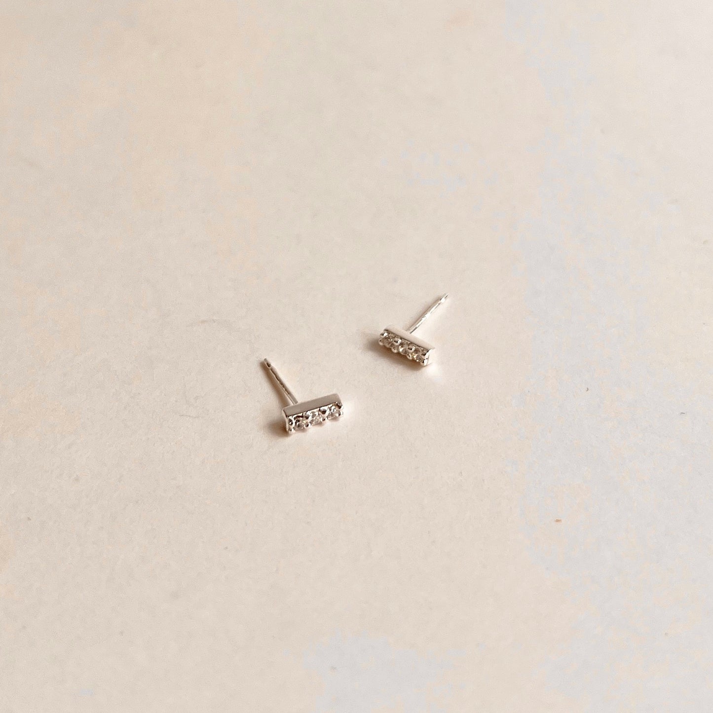 3 Stone Bar Stud CZ Sterling Silver