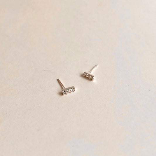 3 Stone Bar Stud CZ Sterling Silver