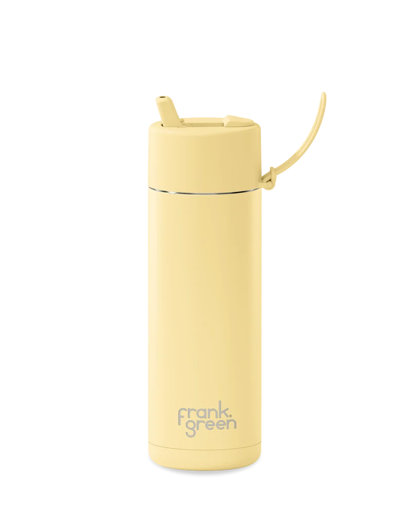 Ceramic Reuseable Water Bottle Flip Straw Lid Buttermilk 20oz