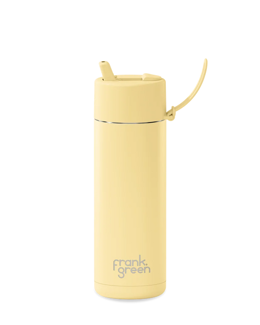 Ceramic Reuseable Water Bottle Flip Straw Lid Buttermilk 20oz