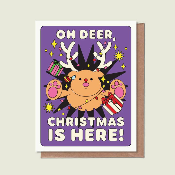 Oh Deer Christmas Is Here Greeting Card