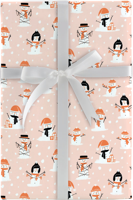 Coal And Coral Snowmen Jumbo Roll Wrap 10Ft