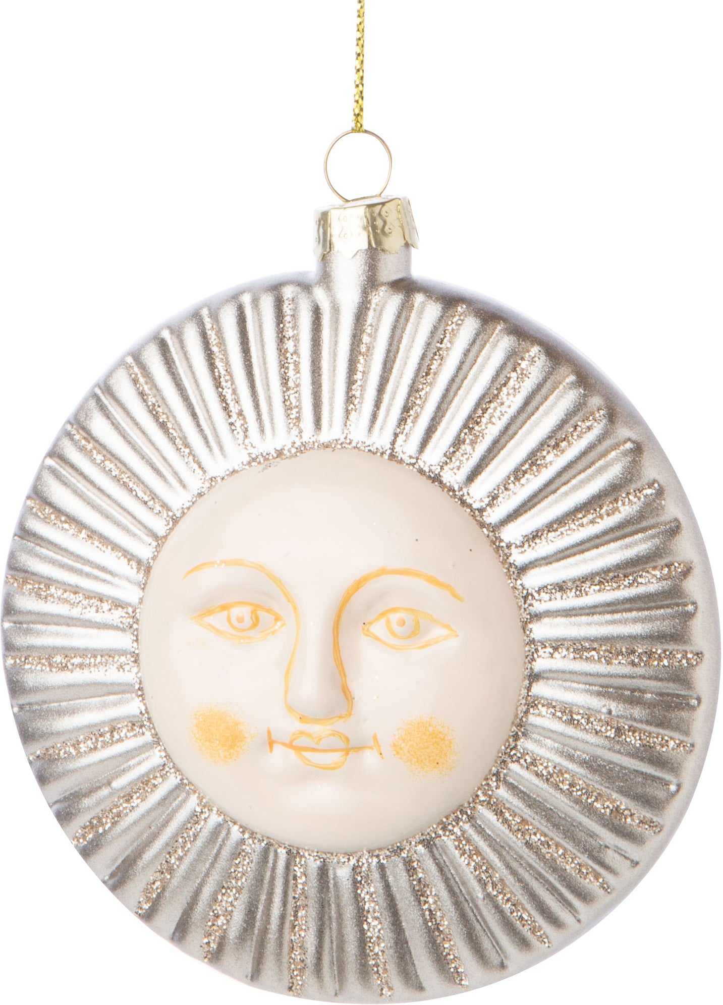 Silver Glass Sun With Cream Face, Gold Accents Ornament