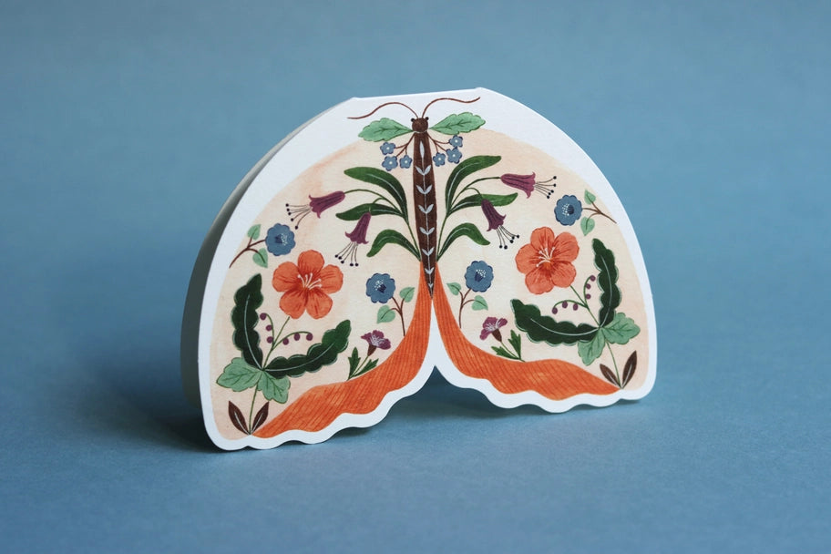 Floral Moth shaped card - Peach