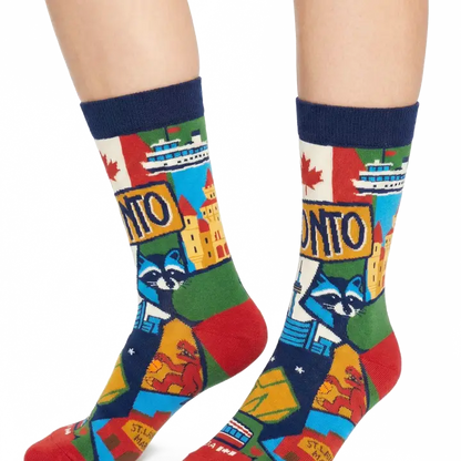 Toronto Scenic Urban Culture Crew Socks with City Icons and Travel Illustration