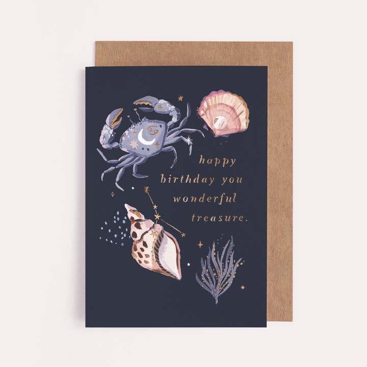 Cancer Star Sign Treasure Zodiac Birthday Card