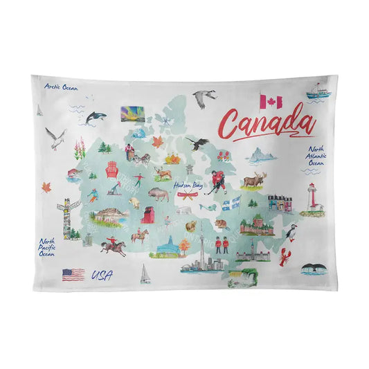 Canada Illustrated Tea Towel - Coast to Coast Map Design