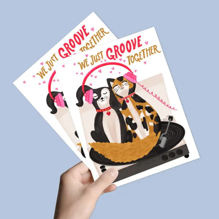 Cat & Dog on Turntable Card