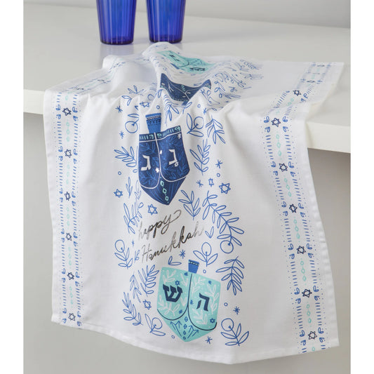 Deco Dreidels Printed Tea Towel