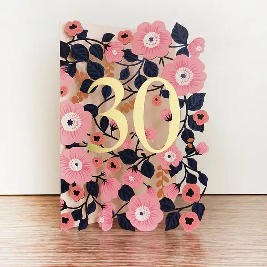 30th Floral Laser Cut Birthday Card