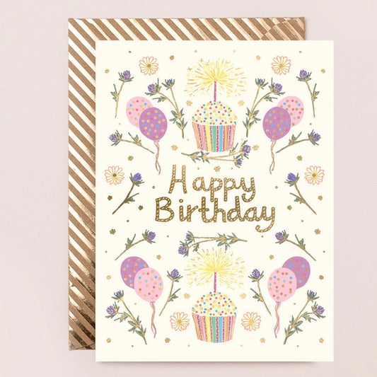 Gold Foiled Cupcakes Birthday Card