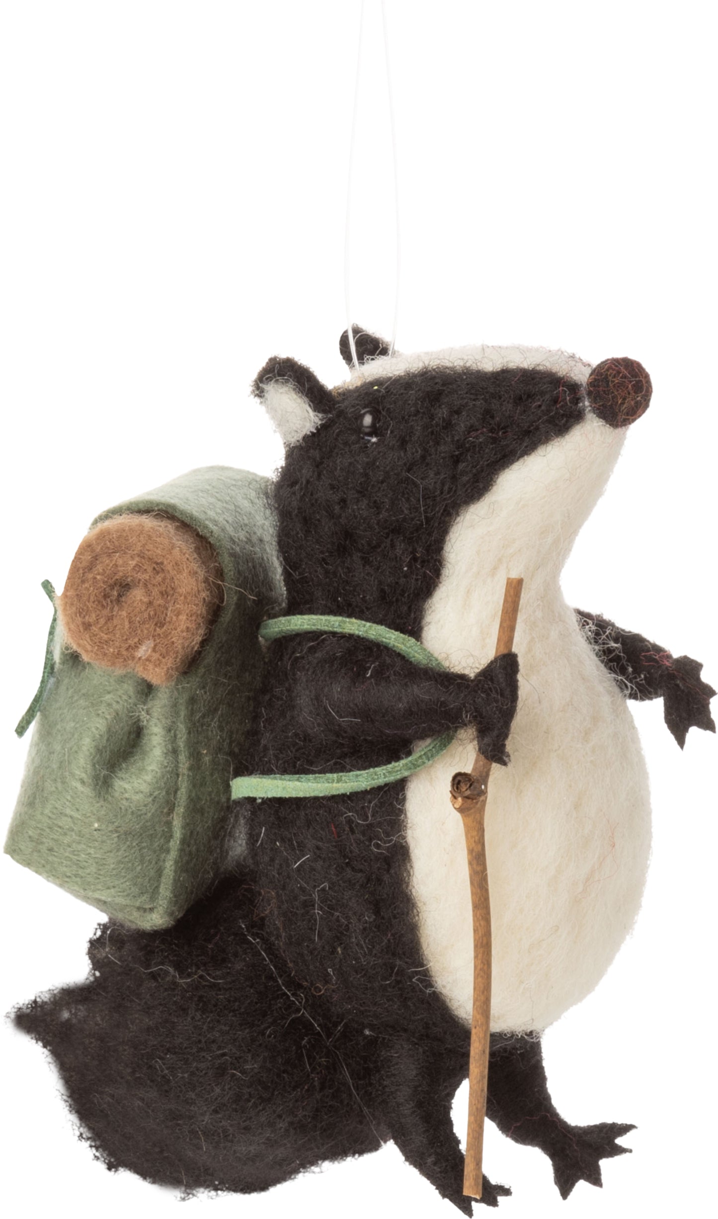 F75 - Felt Hiking Badger with Walking Stick + Backpack Ornament