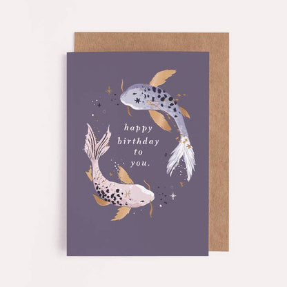 Pisces Star Sign Koi Zodiac Birthday Card