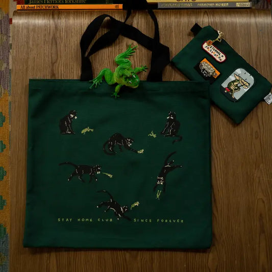Frenemies Flat Tote | Dark Green Canvas Tote