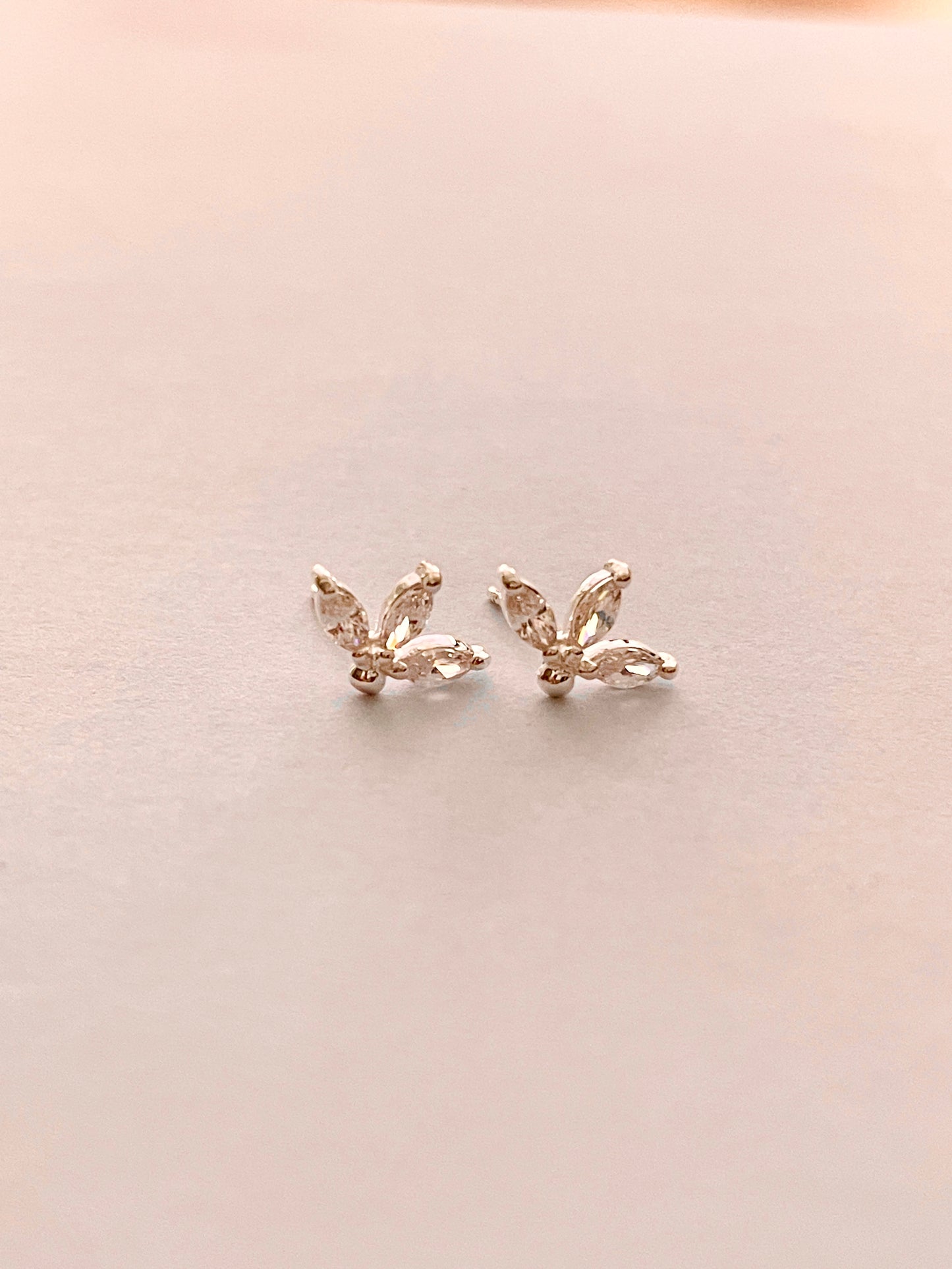 3 Cz Petals Stud Sterling Silver Earrings