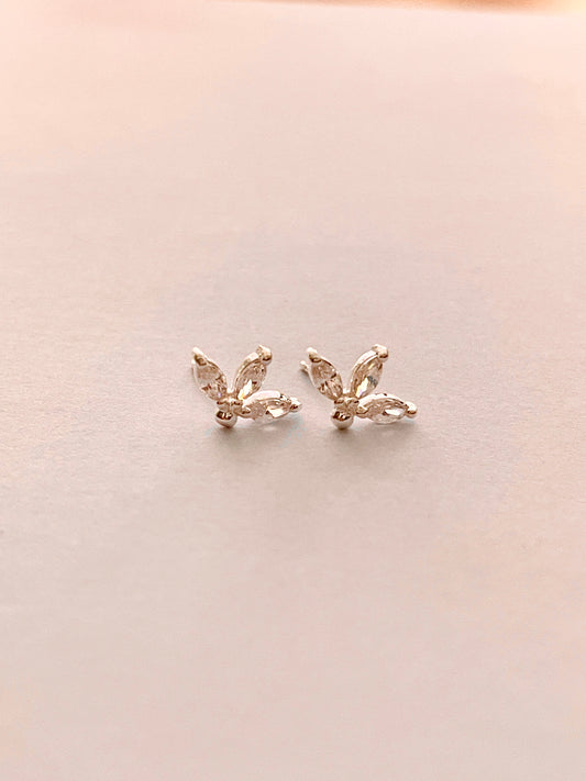 3 Cz Petals Stud Sterling Silver Earrings