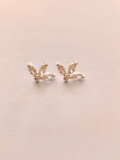 3 Cz Petals Stud Sterling Silver Earrings