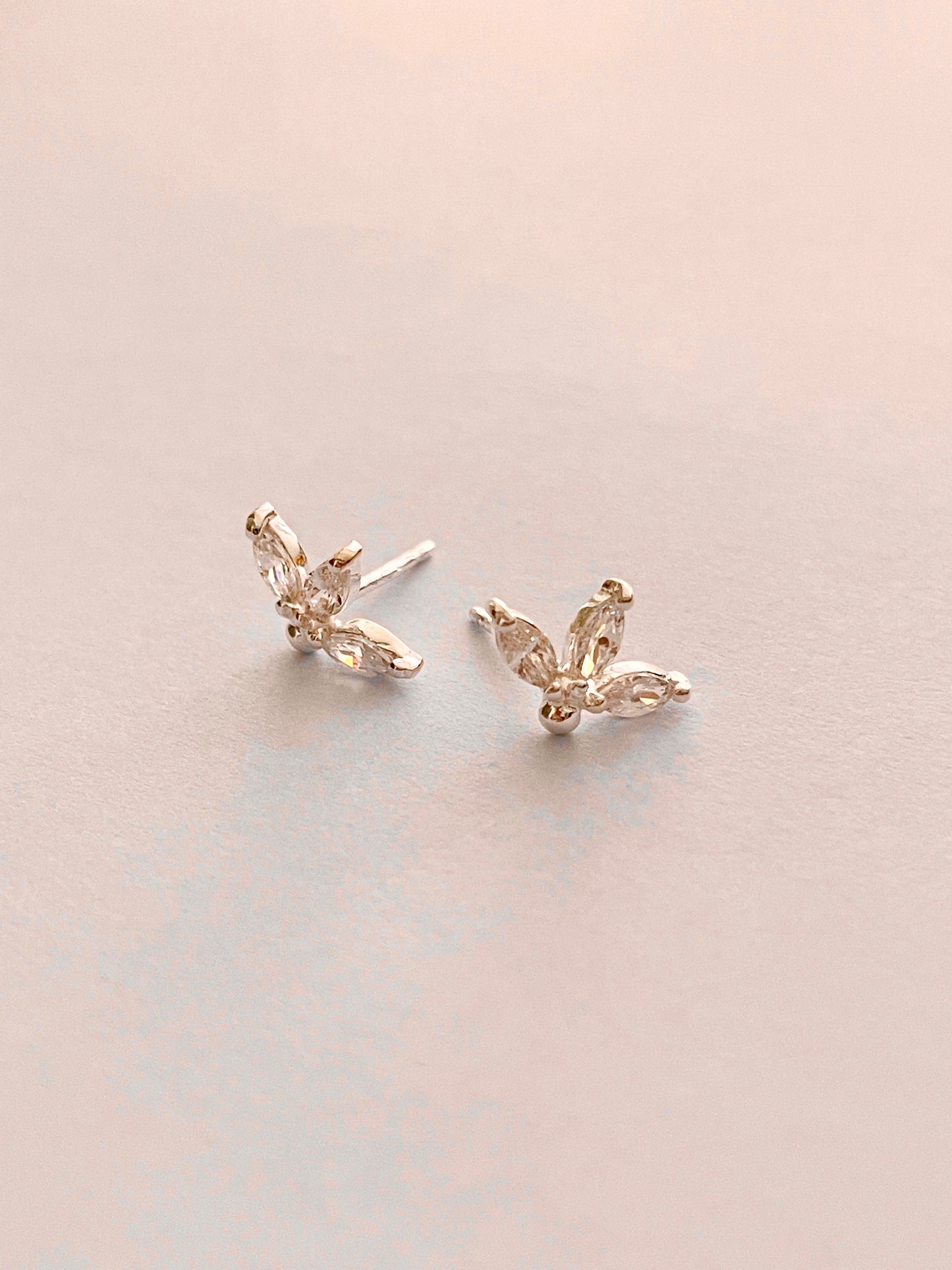 3 Cz Petals Stud Sterling Silver Earrings