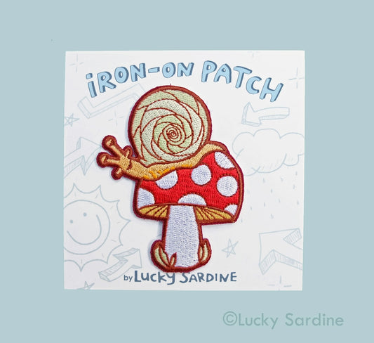 #85 Snail On A Toadstool, Mushroom Embroidered Patch