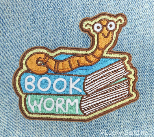 #43 Bookworm Embroidered Patch, Book Worm Patch