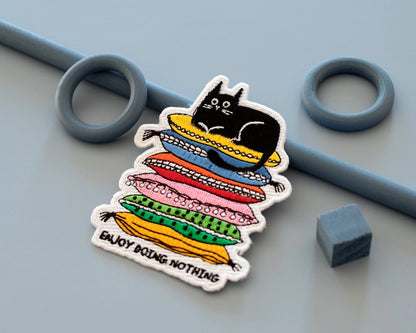 #128 Enjoy Doing Nothing Cat Iron-On Patch