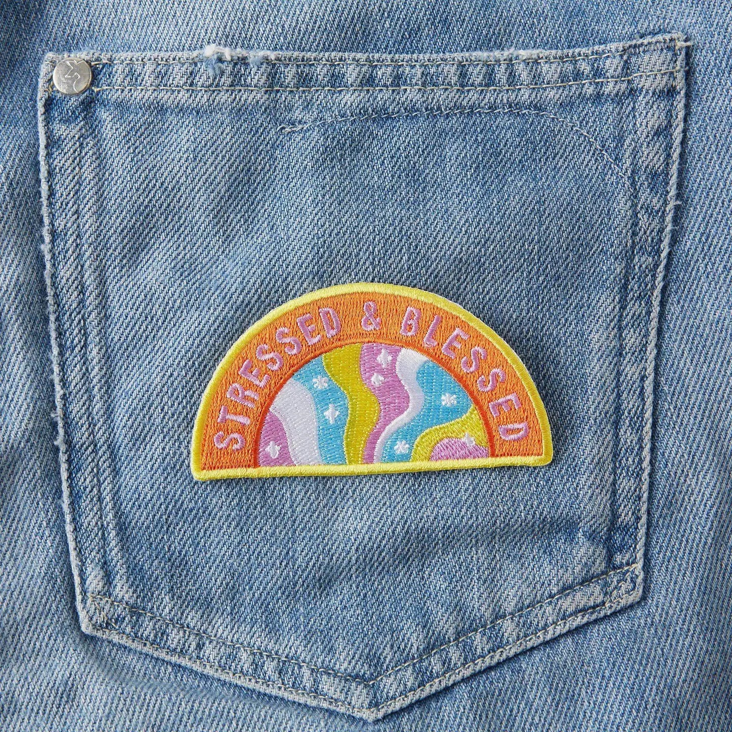 #109 Stressed and Blessed Embroidered Iron On Patch