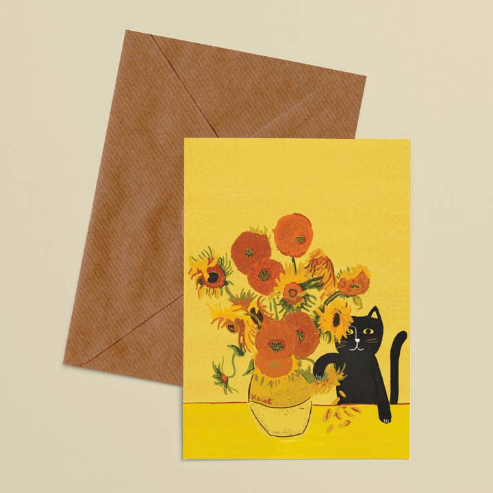 Vincat Sunflower Vase Cat Card