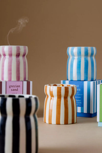 Cabana Ochre Striped Ceramic Candle Gold Coast