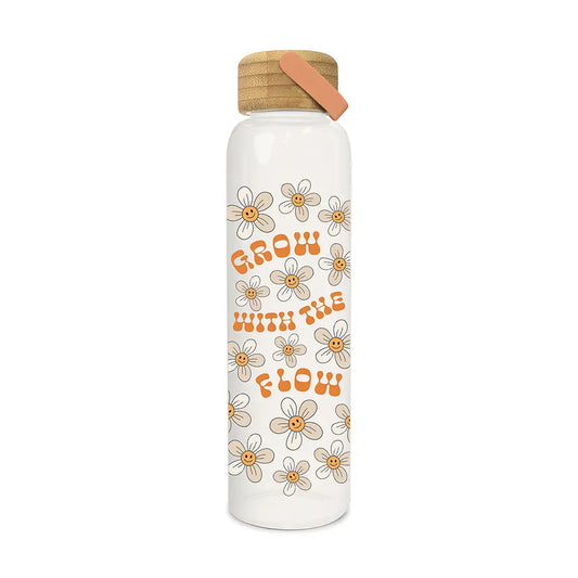 Grow with the Flow Glass Water Bottle with Bamboo