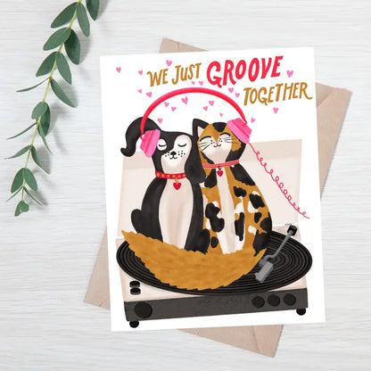 Cat & Dog on Turntable Card