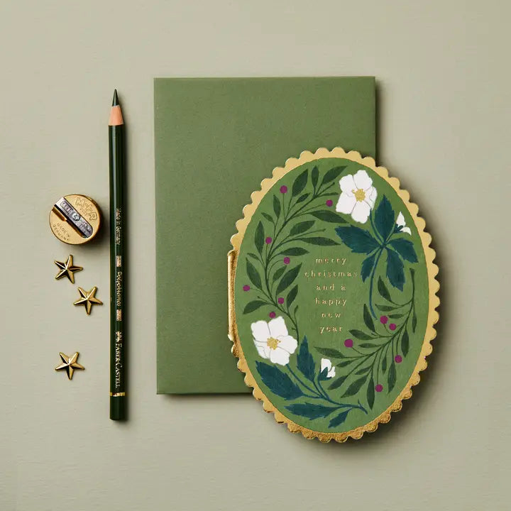 Green Flora Merry Christmas Card