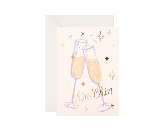 Chin-Chin Champagne Glasses Clinking Greeting Card