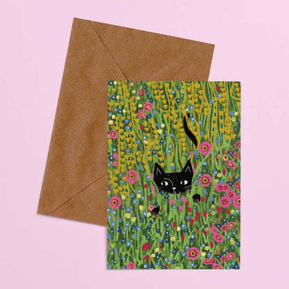 Hiding in the Klimt Garden Cat Art Card