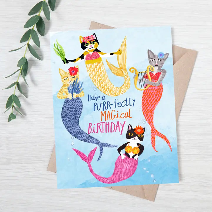 Mermaid Cats Purr-fectly Magical Birthday Card