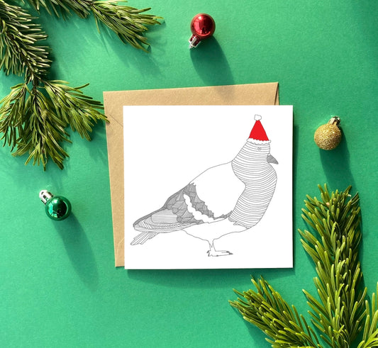 Pigeon in Christmas Hat Greeting Card