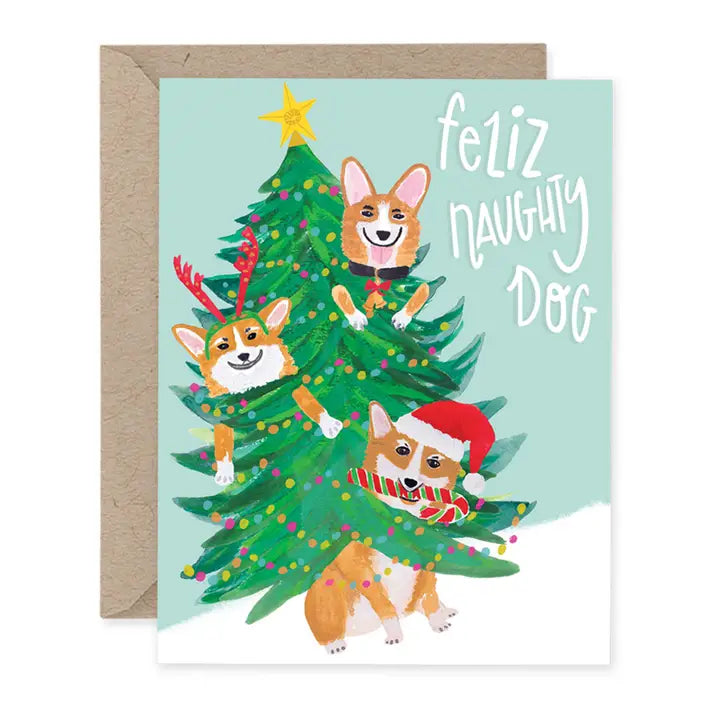 Funny Corgi Dogs in the Christmas Tree Card