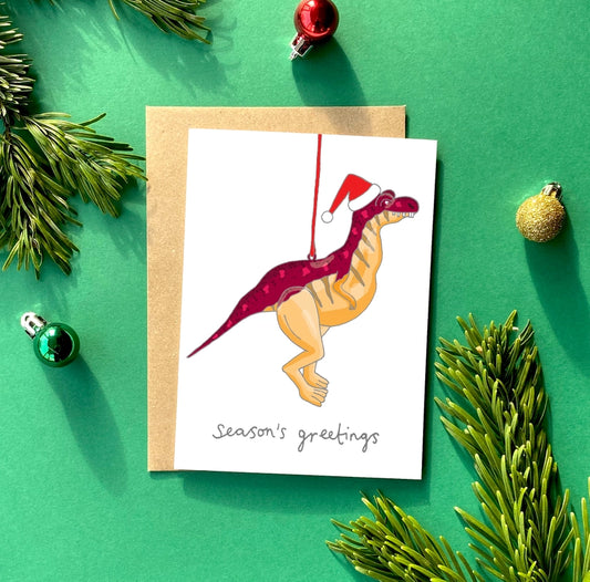 Dinosaur Kitsch Christmas Greeting Card